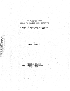 The Williams Years and the Search for Insight and Perspective: A Paper for Political Science 402