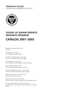 Springfield College School of Human Services Graduate Catalog 2001-2003