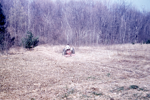 Clearing Hybrid Poplar sprouts with power brush cutter--Spring 1955 Opposite from Boy's Club Camp in the Hopkins Forest