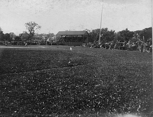 Fans watch a baseball game at Weston Field, 1897