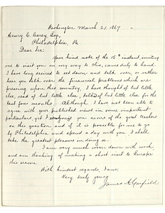 James A. Garfield letter to Henry C. Cary