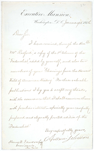Andrew Johnson letter to Henry B. Dawson