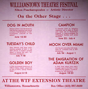 Dog In Mouth, Tuesday's Child, Golden Boy, Campion, Moon Over Miami, and The Emigration of Adam Kurtzik