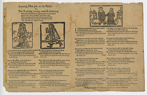 A young man put to his shifts, or, The ranting young mans resolution : wherein is showd how young wenches he doth please and of their heavy burdens he doth them ease ... : to the tune of, Cupids trappan.