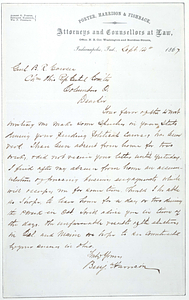 Benjamin Harrison letter to B.R. Cowen