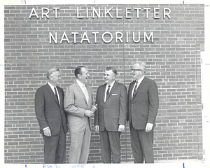 Art Linkletter and Wilbert E. Locklin standing in front of Art Linkletter Natatorium
