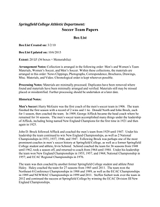 Box List: Springfield College Soccer Team Papers