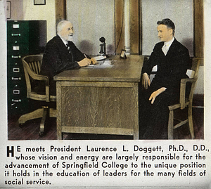 Laurence L. Doggett speaking with perspective student