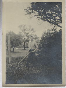 Art E. Rosenburg with lawnmower