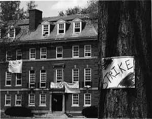 Vietnam War strike signs in the Freshman Quadrangle, 1970