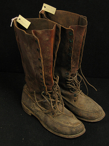 Charles White Whittlesey: Brown high leather boots with laces at top and bottom - 3/4