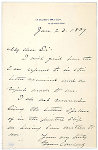 Grover Cleveland letter to an unidentified recipient